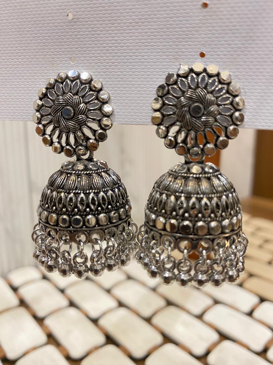 Silver Oxidised Jhumka Earrings – Traditional Party Wear