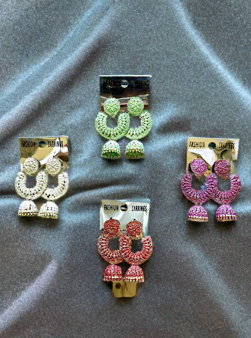 Trendy Multicolor Oxidised Jhumka Earrings Combo Set for Women & Girls – Pack of 4 Ethnic Party Wear Statement Earrings